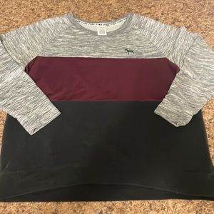 EUC VICTORIA SECRET PINK MAROON BLACK MARLED COLOR BLOCK PULLOVER LARGE